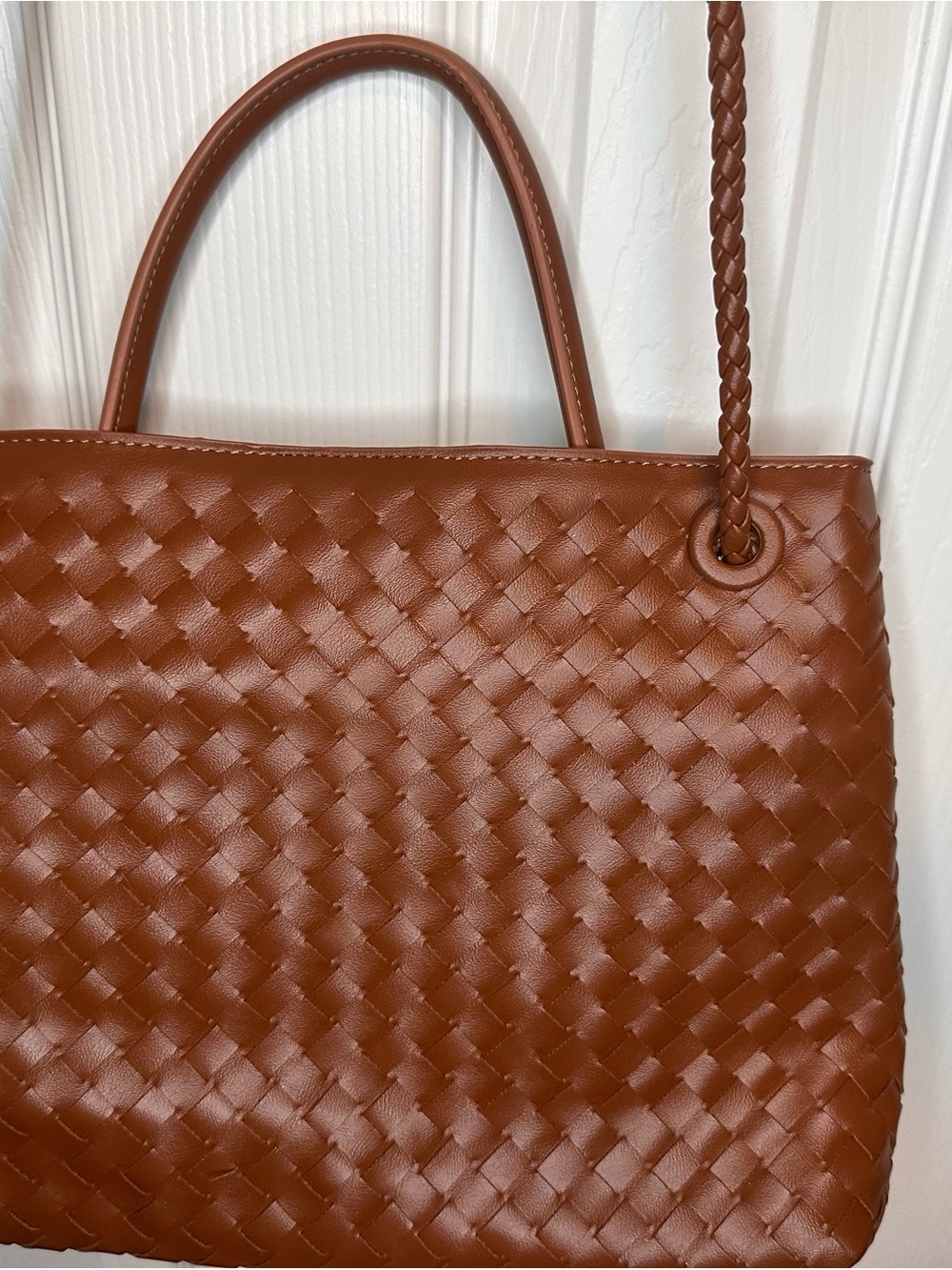 Woven Leather Tote Bag in Brown - Picture 5 of 6